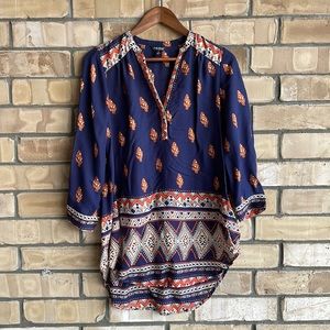 Lucky Brand Paisley 3/4 Sleeve Long Sleeve Blouse - S